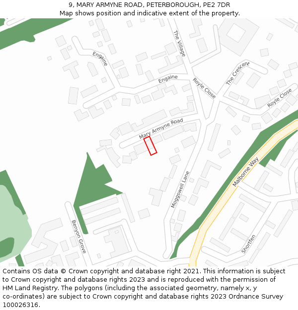 9, MARY ARMYNE ROAD, PETERBOROUGH, PE2 7DR: Location map and indicative extent of plot