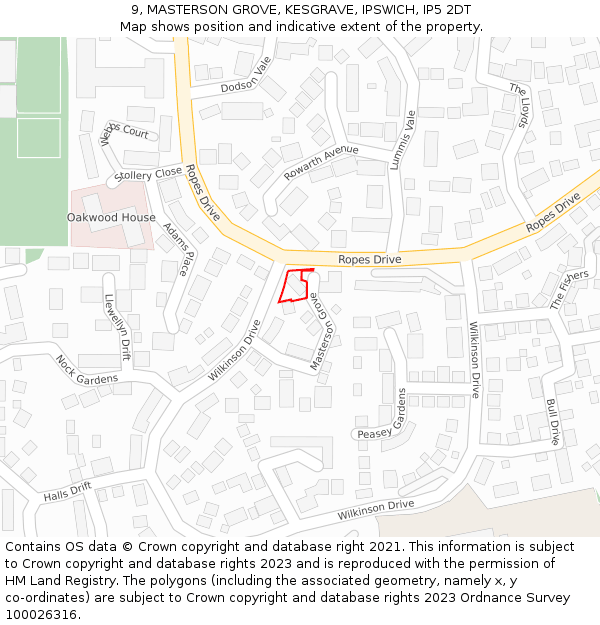 9, MASTERSON GROVE, KESGRAVE, IPSWICH, IP5 2DT: Location map and indicative extent of plot