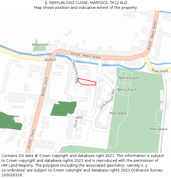 9, MATFURLONG CLOSE, MARTOCK, TA12 6LD: Location map and indicative extent of plot