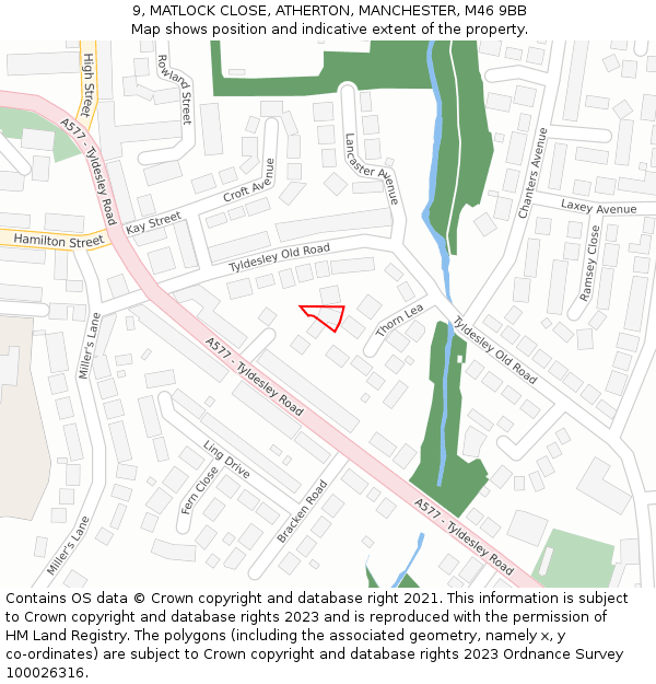 9, MATLOCK CLOSE, ATHERTON, MANCHESTER, M46 9BB: Location map and indicative extent of plot