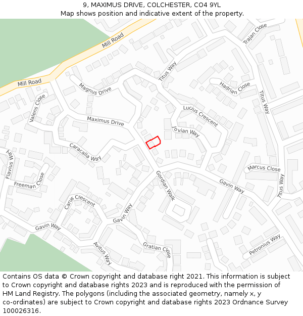 9, MAXIMUS DRIVE, COLCHESTER, CO4 9YL: Location map and indicative extent of plot