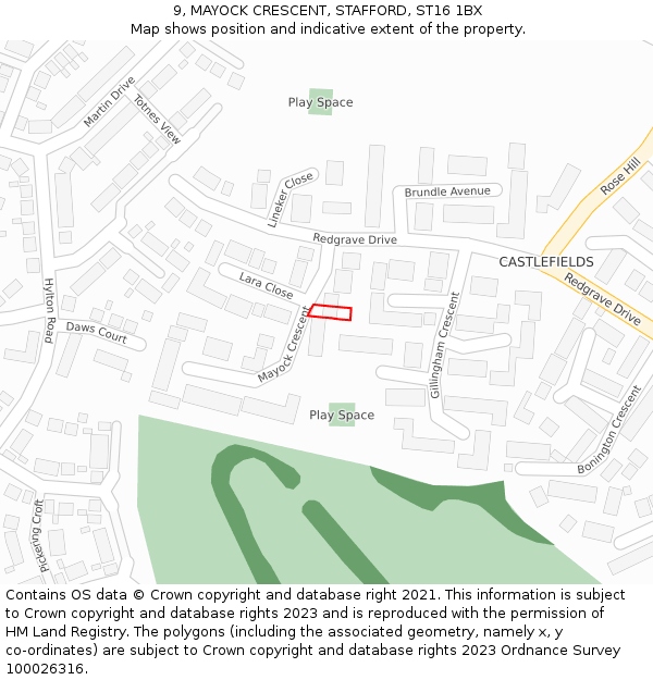9, MAYOCK CRESCENT, STAFFORD, ST16 1BX: Location map and indicative extent of plot