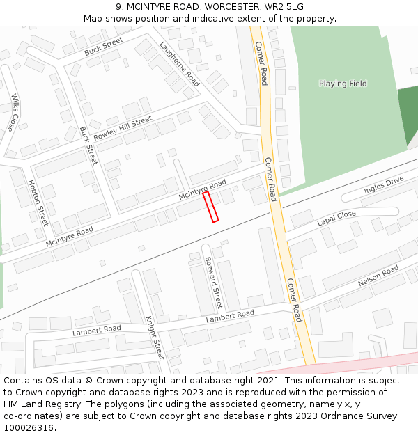 9, MCINTYRE ROAD, WORCESTER, WR2 5LG: Location map and indicative extent of plot