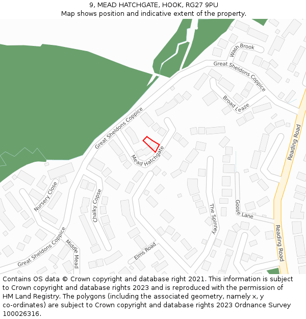 9, MEAD HATCHGATE, HOOK, RG27 9PU: Location map and indicative extent of plot