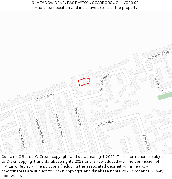 9, MEADOW DENE, EAST AYTON, SCARBOROUGH, YO13 9EL: Location map and indicative extent of plot