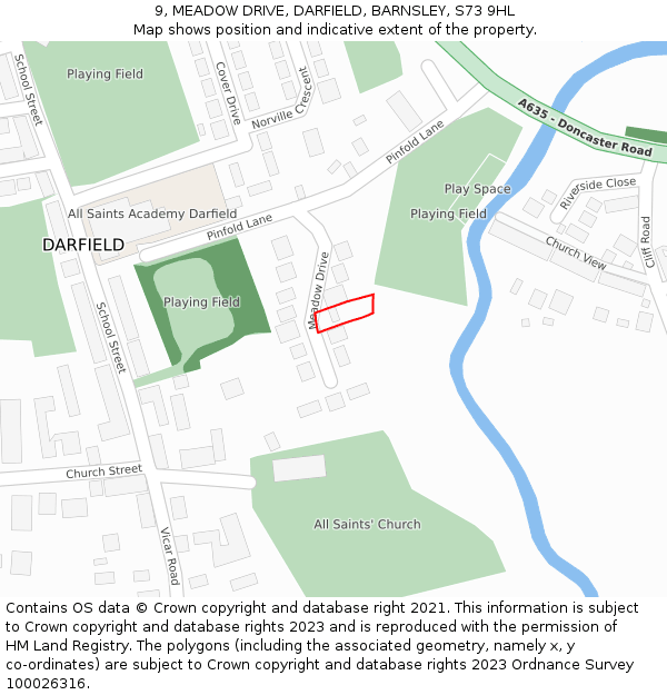 9, MEADOW DRIVE, DARFIELD, BARNSLEY, S73 9HL: Location map and indicative extent of plot