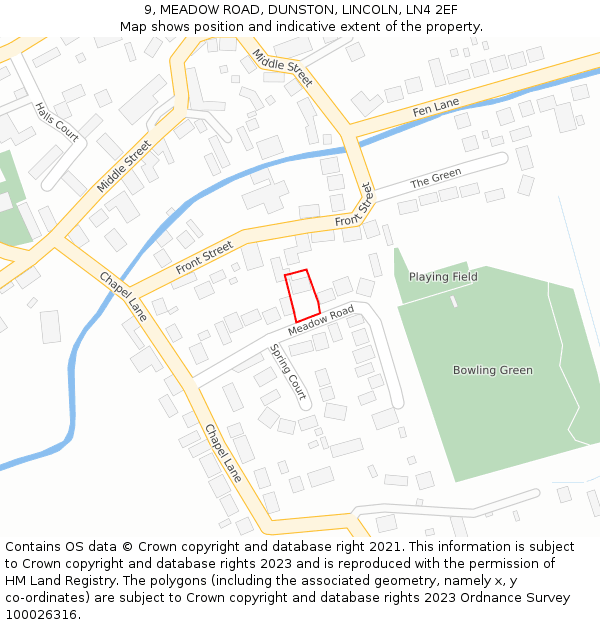 9, MEADOW ROAD, DUNSTON, LINCOLN, LN4 2EF: Location map and indicative extent of plot