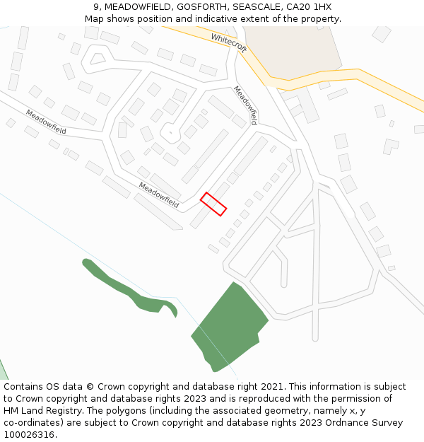 9, MEADOWFIELD, GOSFORTH, SEASCALE, CA20 1HX: Location map and indicative extent of plot