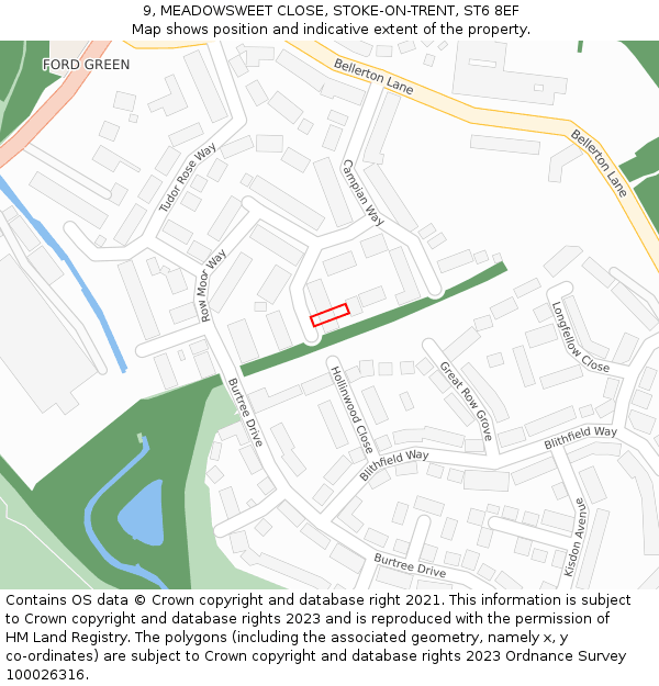 9, MEADOWSWEET CLOSE, STOKE-ON-TRENT, ST6 8EF: Location map and indicative extent of plot