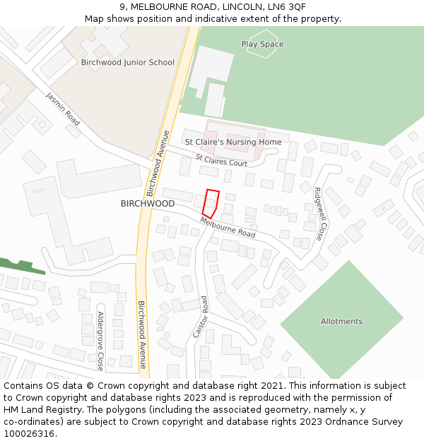 9, MELBOURNE ROAD, LINCOLN, LN6 3QF: Location map and indicative extent of plot