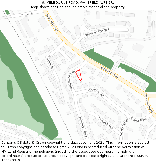 9, MELBOURNE ROAD, WAKEFIELD, WF1 2RL: Location map and indicative extent of plot