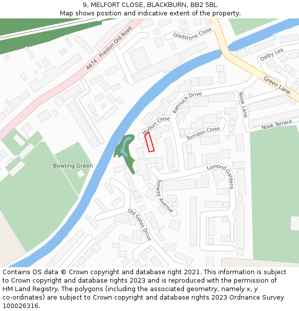 9, MELFORT CLOSE, BLACKBURN, BB2 5BL: Location map and indicative extent of plot