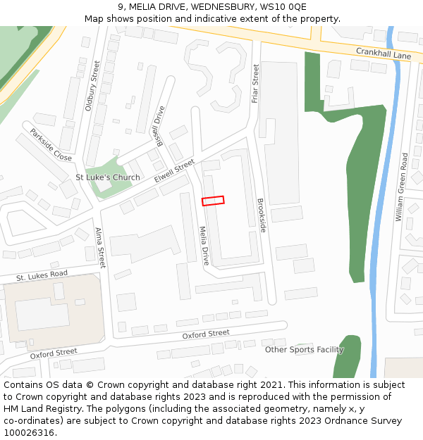 9, MELIA DRIVE, WEDNESBURY, WS10 0QE: Location map and indicative extent of plot