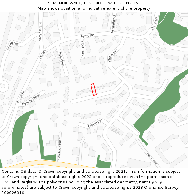9, MENDIP WALK, TUNBRIDGE WELLS, TN2 3NL: Location map and indicative extent of plot