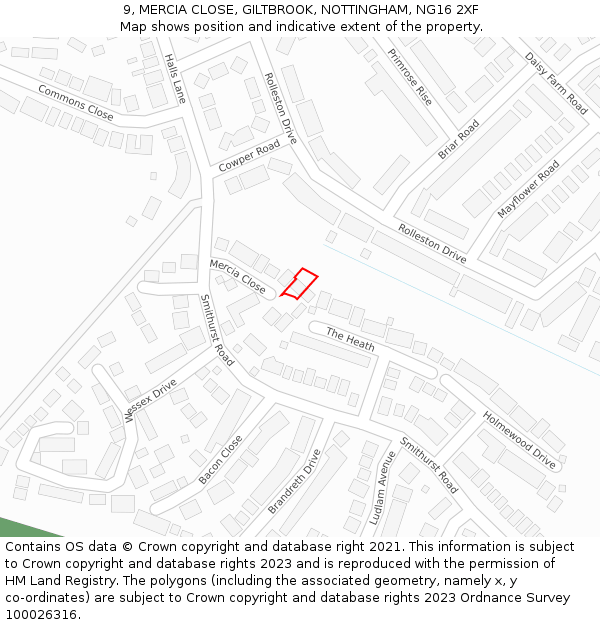 9, MERCIA CLOSE, GILTBROOK, NOTTINGHAM, NG16 2XF: Location map and indicative extent of plot