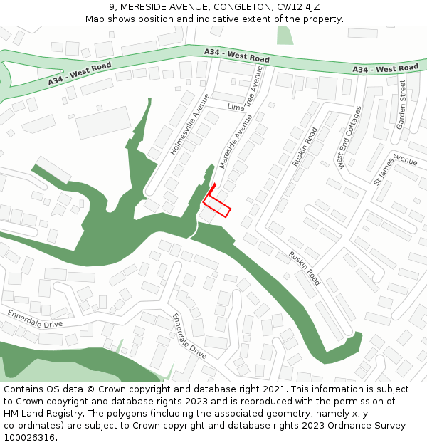 9, MERESIDE AVENUE, CONGLETON, CW12 4JZ: Location map and indicative extent of plot