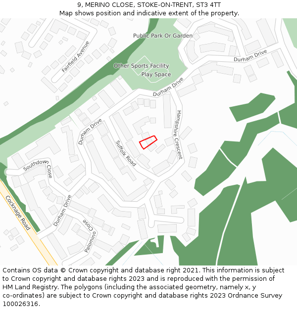 9, MERINO CLOSE, STOKE-ON-TRENT, ST3 4TT: Location map and indicative extent of plot