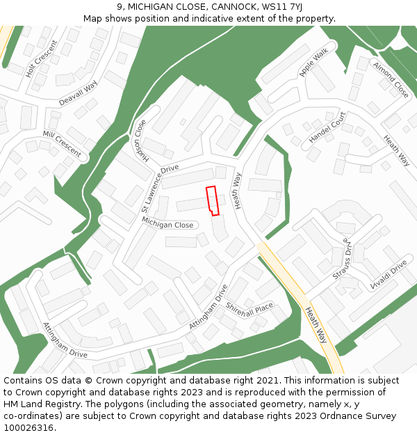 9, MICHIGAN CLOSE, CANNOCK, WS11 7YJ: Location map and indicative extent of plot