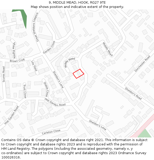 9, MIDDLE MEAD, HOOK, RG27 9TE: Location map and indicative extent of plot