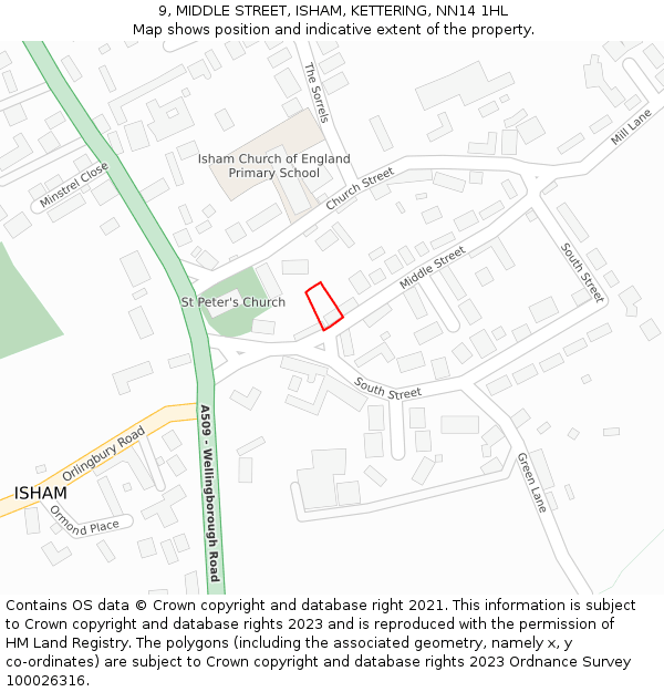 9, MIDDLE STREET, ISHAM, KETTERING, NN14 1HL: Location map and indicative extent of plot