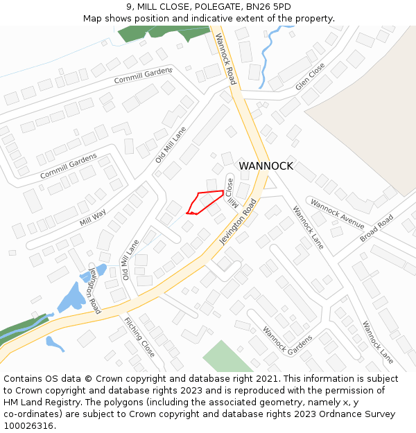 9, MILL CLOSE, POLEGATE, BN26 5PD: Location map and indicative extent of plot
