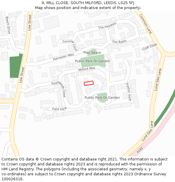 9, MILL CLOSE, SOUTH MILFORD, LEEDS, LS25 5FJ: Location map and indicative extent of plot