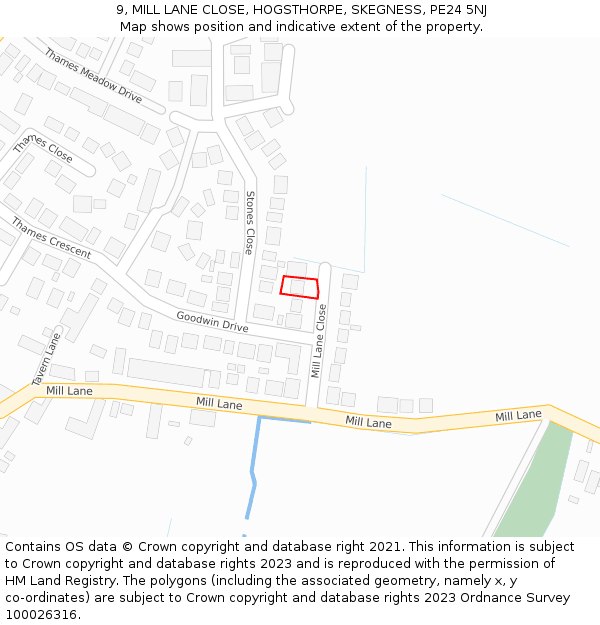 9, MILL LANE CLOSE, HOGSTHORPE, SKEGNESS, PE24 5NJ: Location map and indicative extent of plot