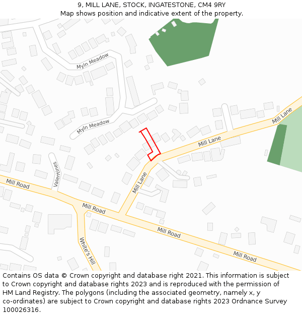 9, MILL LANE, STOCK, INGATESTONE, CM4 9RY: Location map and indicative extent of plot