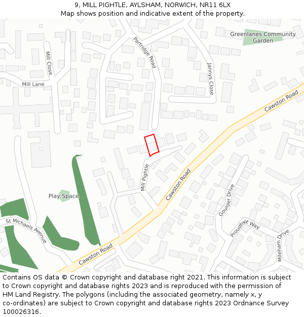 9, MILL PIGHTLE, AYLSHAM, NORWICH, NR11 6LX: Location map and indicative extent of plot