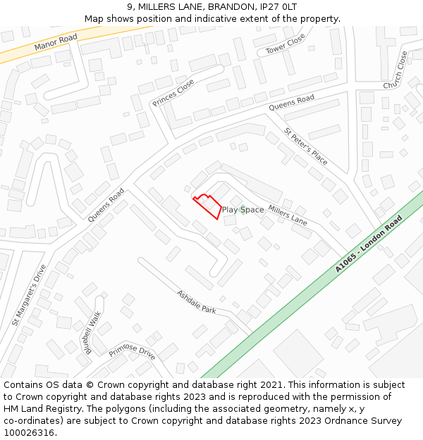 9, MILLERS LANE, BRANDON, IP27 0LT: Location map and indicative extent of plot