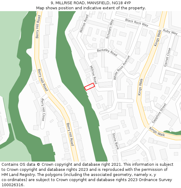 9, MILLRISE ROAD, MANSFIELD, NG18 4YP: Location map and indicative extent of plot