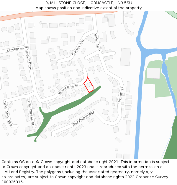 9, MILLSTONE CLOSE, HORNCASTLE, LN9 5SU: Location map and indicative extent of plot
