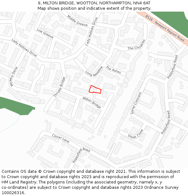 9, MILTON BRIDGE, WOOTTON, NORTHAMPTON, NN4 6AT: Location map and indicative extent of plot
