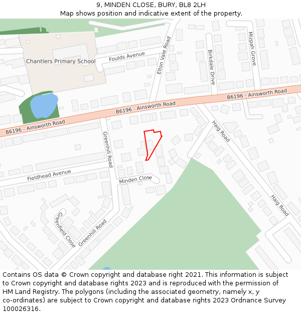 9, MINDEN CLOSE, BURY, BL8 2LH: Location map and indicative extent of plot