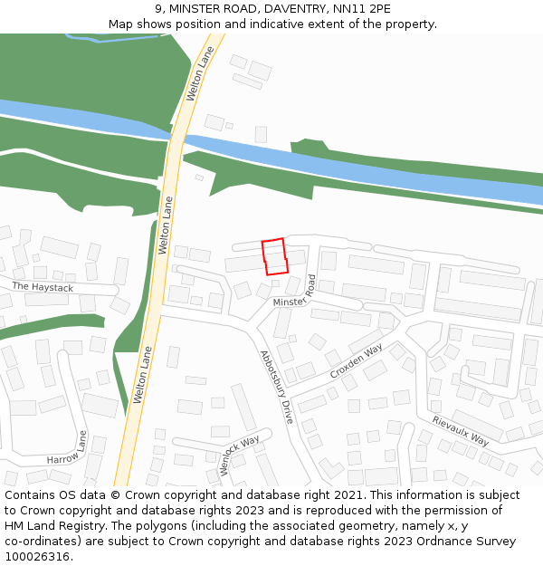 9, MINSTER ROAD, DAVENTRY, NN11 2PE: Location map and indicative extent of plot