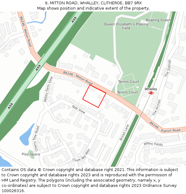 9, MITTON ROAD, WHALLEY, CLITHEROE, BB7 9RX: Location map and indicative extent of plot