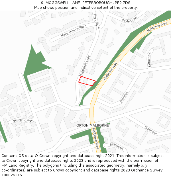 9, MOGGSWELL LANE, PETERBOROUGH, PE2 7DS: Location map and indicative extent of plot