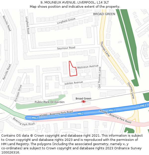 9, MOLINEUX AVENUE, LIVERPOOL, L14 3LT: Location map and indicative extent of plot