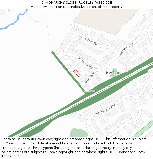 9, MONARCHY CLOSE, RUGELEY, WS15 2DE: Location map and indicative extent of plot