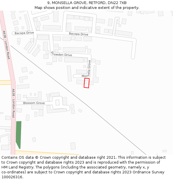 9, MONSELLA GROVE, RETFORD, DN22 7XB: Location map and indicative extent of plot