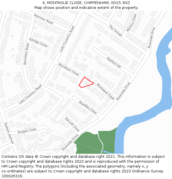 9, MONTAGUE CLOSE, CHIPPENHAM, SN15 3NZ: Location map and indicative extent of plot