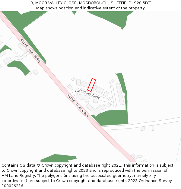 9, MOOR VALLEY CLOSE, MOSBOROUGH, SHEFFIELD, S20 5DZ: Location map and indicative extent of plot