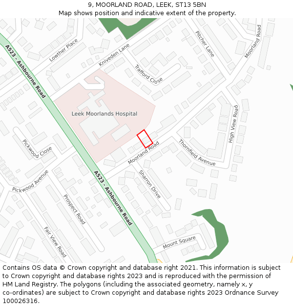 9, MOORLAND ROAD, LEEK, ST13 5BN: Location map and indicative extent of plot