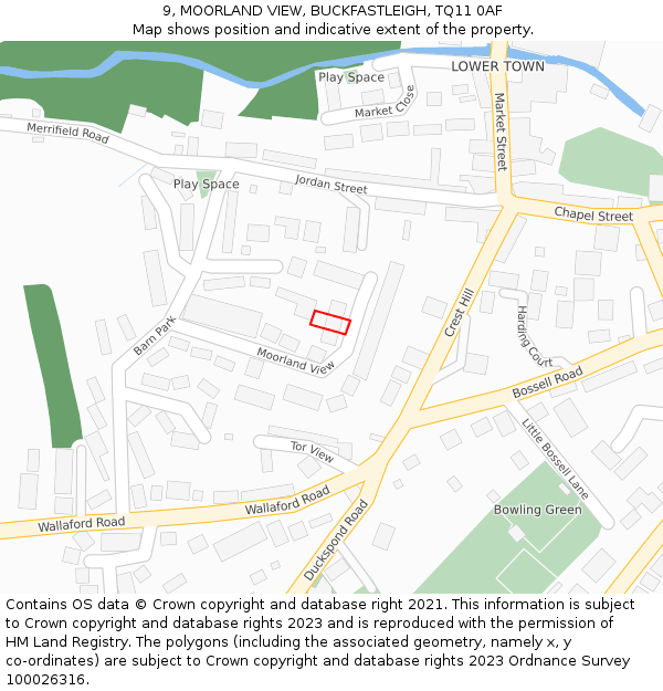 9, MOORLAND VIEW, BUCKFASTLEIGH, TQ11 0AF: Location map and indicative extent of plot