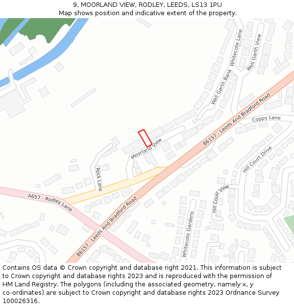 9, MOORLAND VIEW, RODLEY, LEEDS, LS13 1PU: Location map and indicative extent of plot