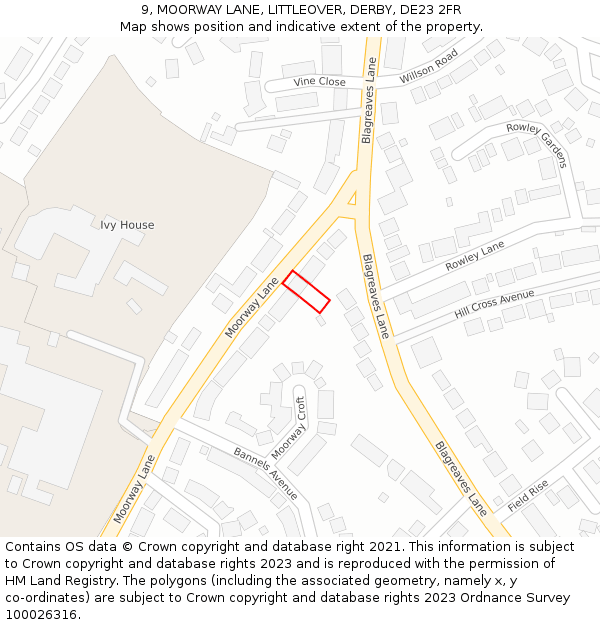 9, MOORWAY LANE, LITTLEOVER, DERBY, DE23 2FR: Location map and indicative extent of plot
