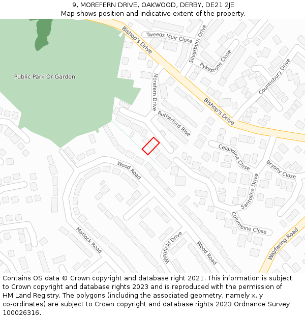 9, MOREFERN DRIVE, OAKWOOD, DERBY, DE21 2JE: Location map and indicative extent of plot