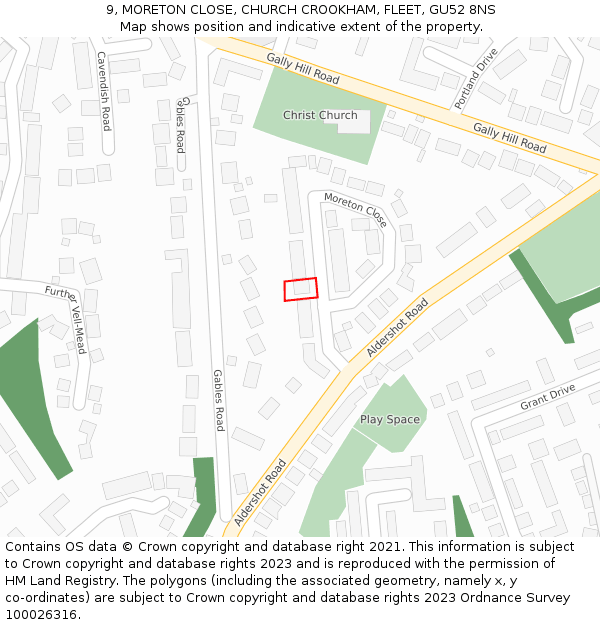 9, MORETON CLOSE, CHURCH CROOKHAM, FLEET, GU52 8NS: Location map and indicative extent of plot