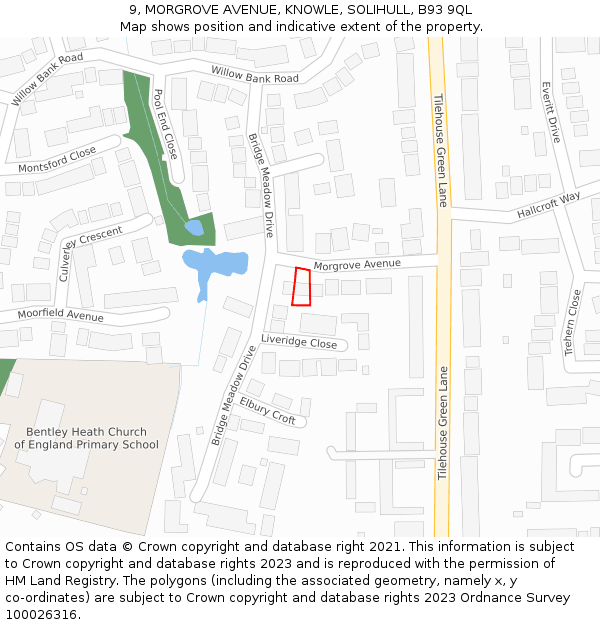 9, MORGROVE AVENUE, KNOWLE, SOLIHULL, B93 9QL: Location map and indicative extent of plot