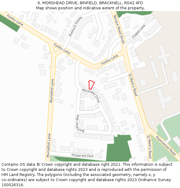 9, MORSHEAD DRIVE, BINFIELD, BRACKNELL, RG42 4FD: Location map and indicative extent of plot